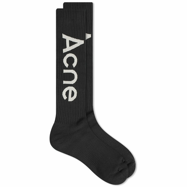 Photo: Acne Studios Men's Long Rib Logo Sock in Black/Ivory