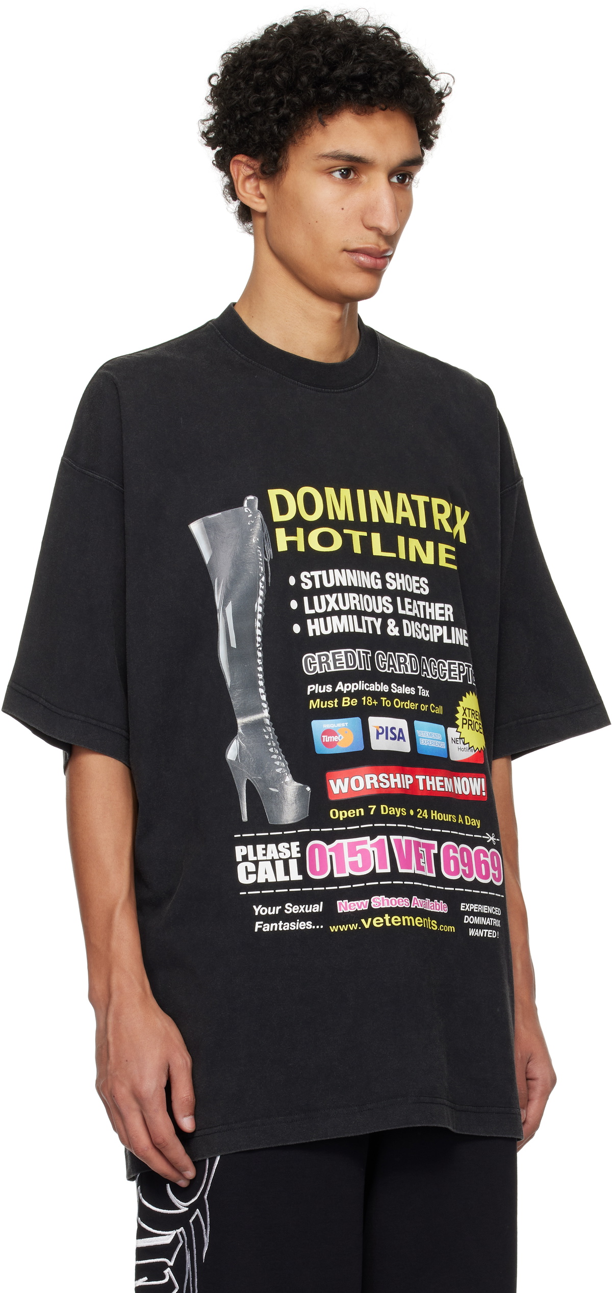 VETEMENTS Black Oversized 'Dominatrix Hotline' T-shirt Vetements