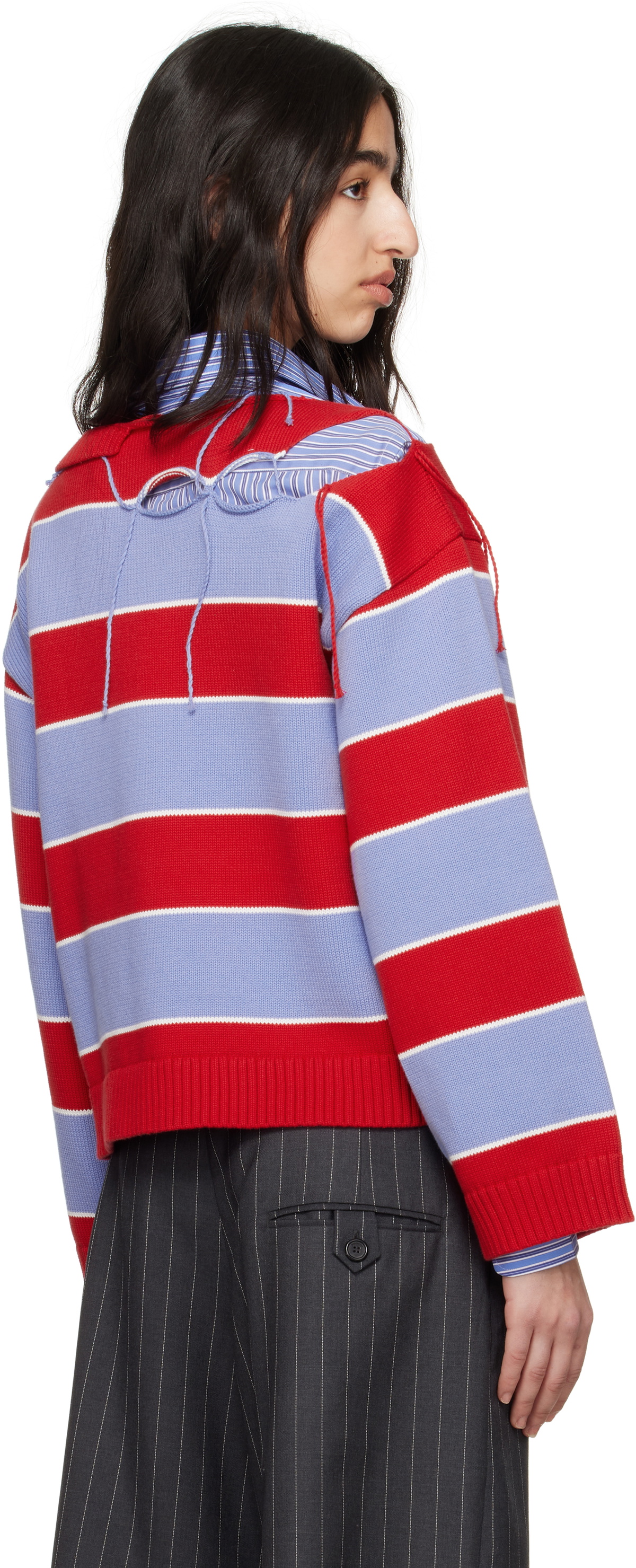 Charles Jeffrey LOVERBOY Red & Blue Slash Stripe Sweater