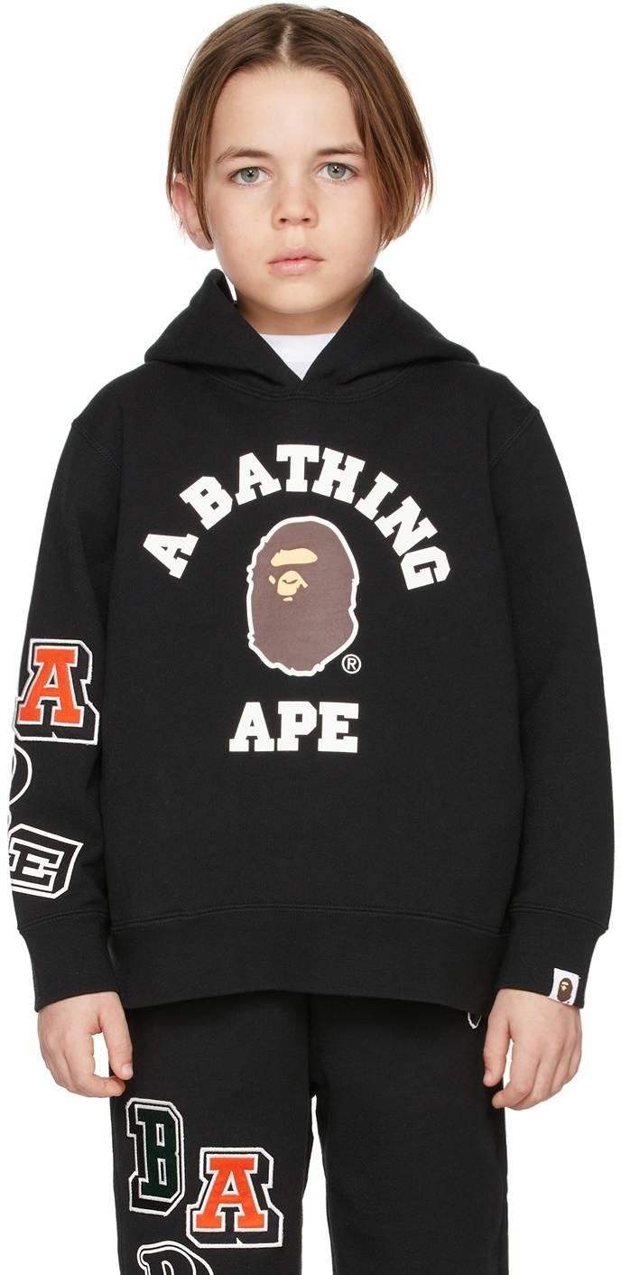 Printed Cotton Hoodie in Black - BAPE Kids