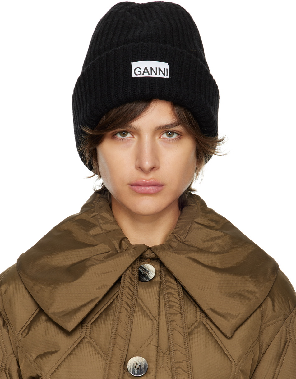 GANNI Black Rib Beanie GANNI