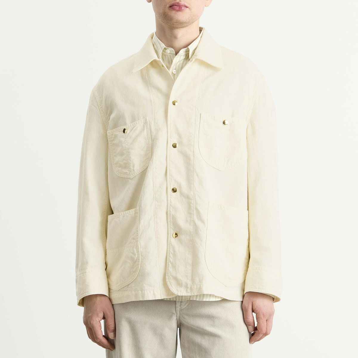 Auralee Men's Wool Cotton Linen Ox Work Jacket in Off White
