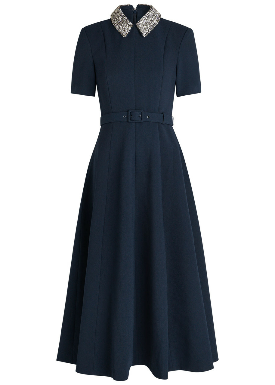 Rebecca Vallance Xena Crystal-embellished Crepe Midi Dress Navy