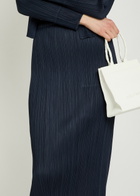 Pleats Please Issey Miyake Pleated Woven Midi Skirt Navy
