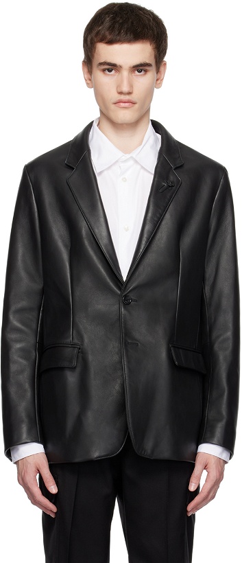 Photo: Lardini Black Notched Lapel Leather Jacket