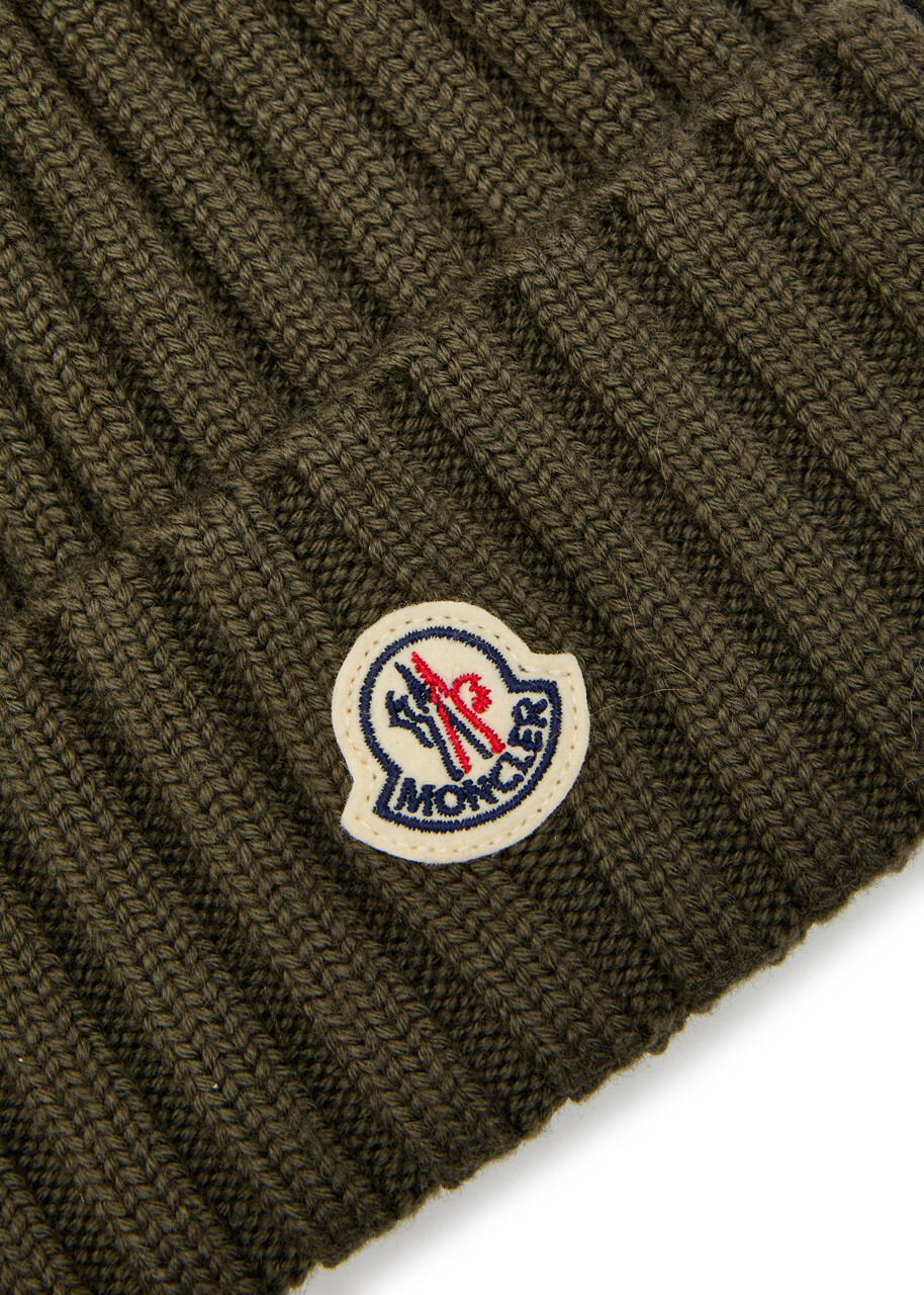 Moncler Ribbed Wool Bobble hat - Khaki - One Size
