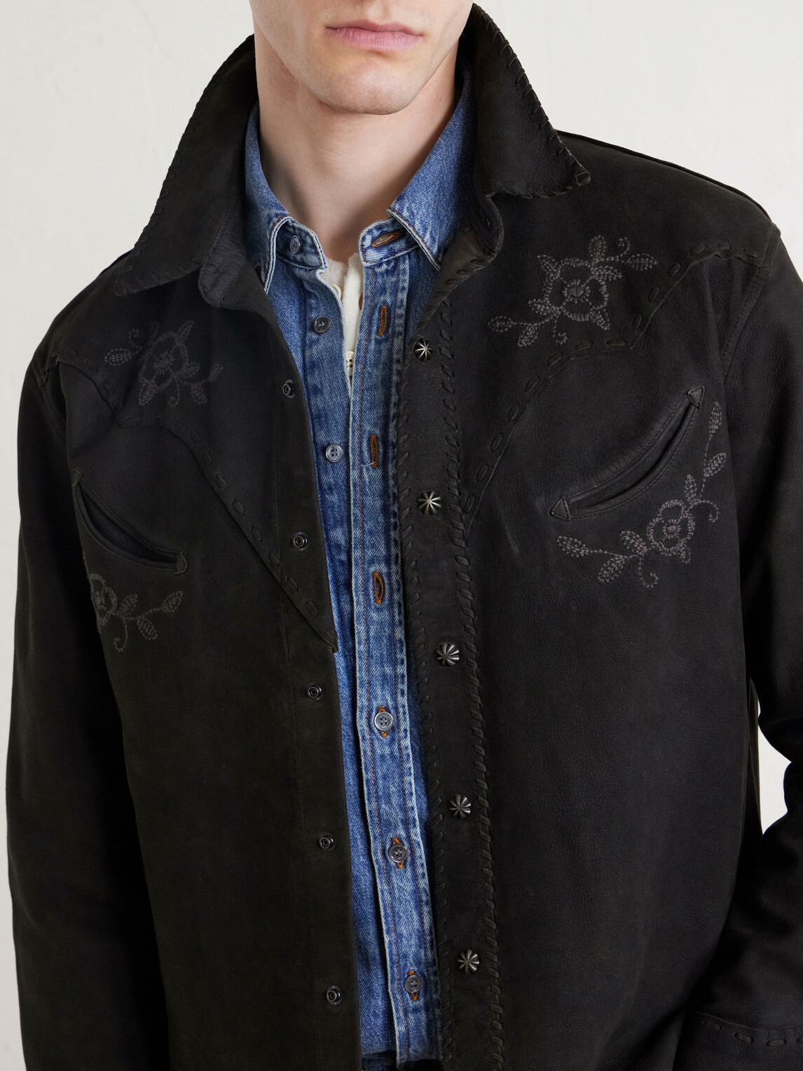 RRL - Embroidered Suede Jacket - Black