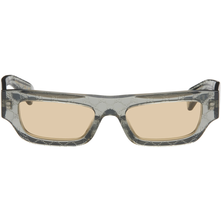 Photo: Gucci Gray Rectangular Logo Sunglasses