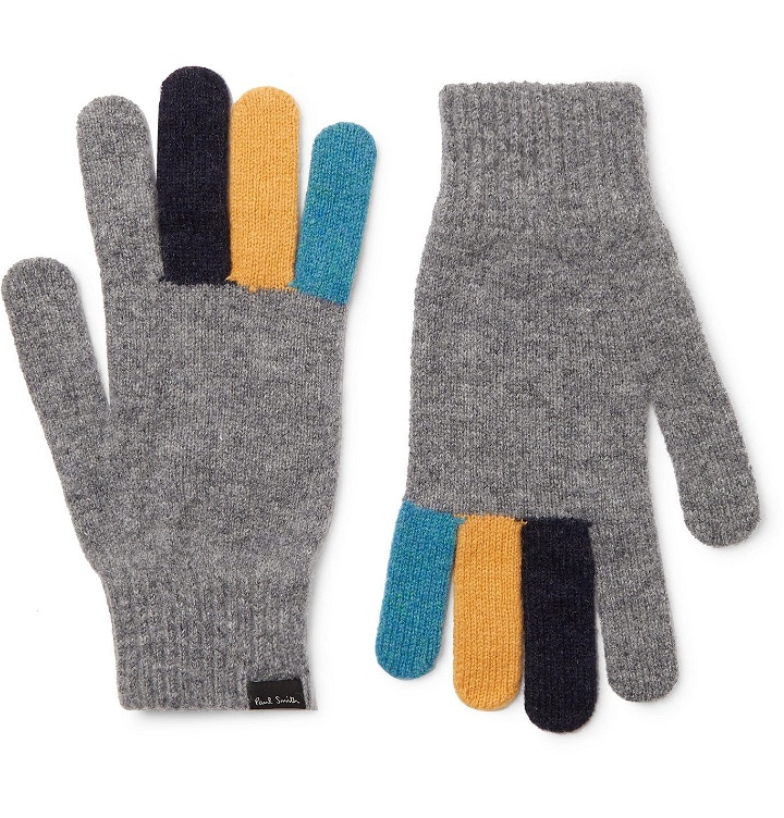 Photo: Paul Smith - Colour-Block Wool Gloves - Gray