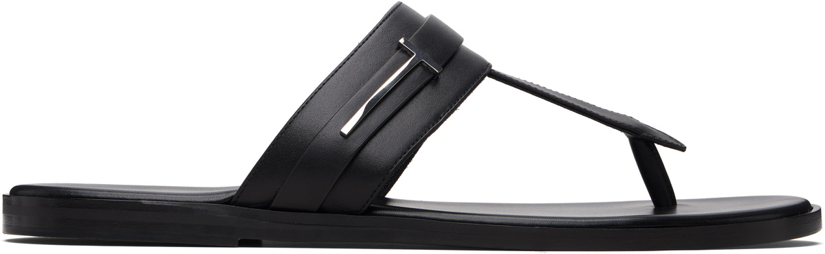 TOM FORD Black Smooth Leather T-Sandals