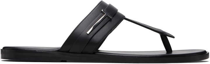 Photo: TOM FORD Black Smooth Leather T-Sandals