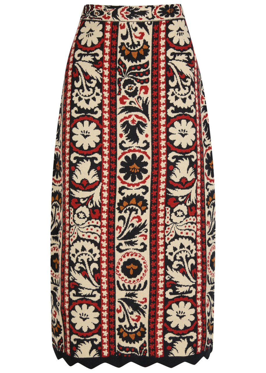 Farm Rio Jacquard Knit Midi Skirt Multicoloured