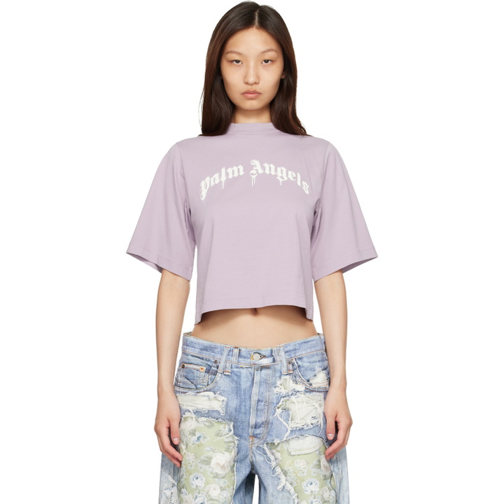 Photo: Palm Angels Purple Dripping Curved Logo Boxy T-shirt