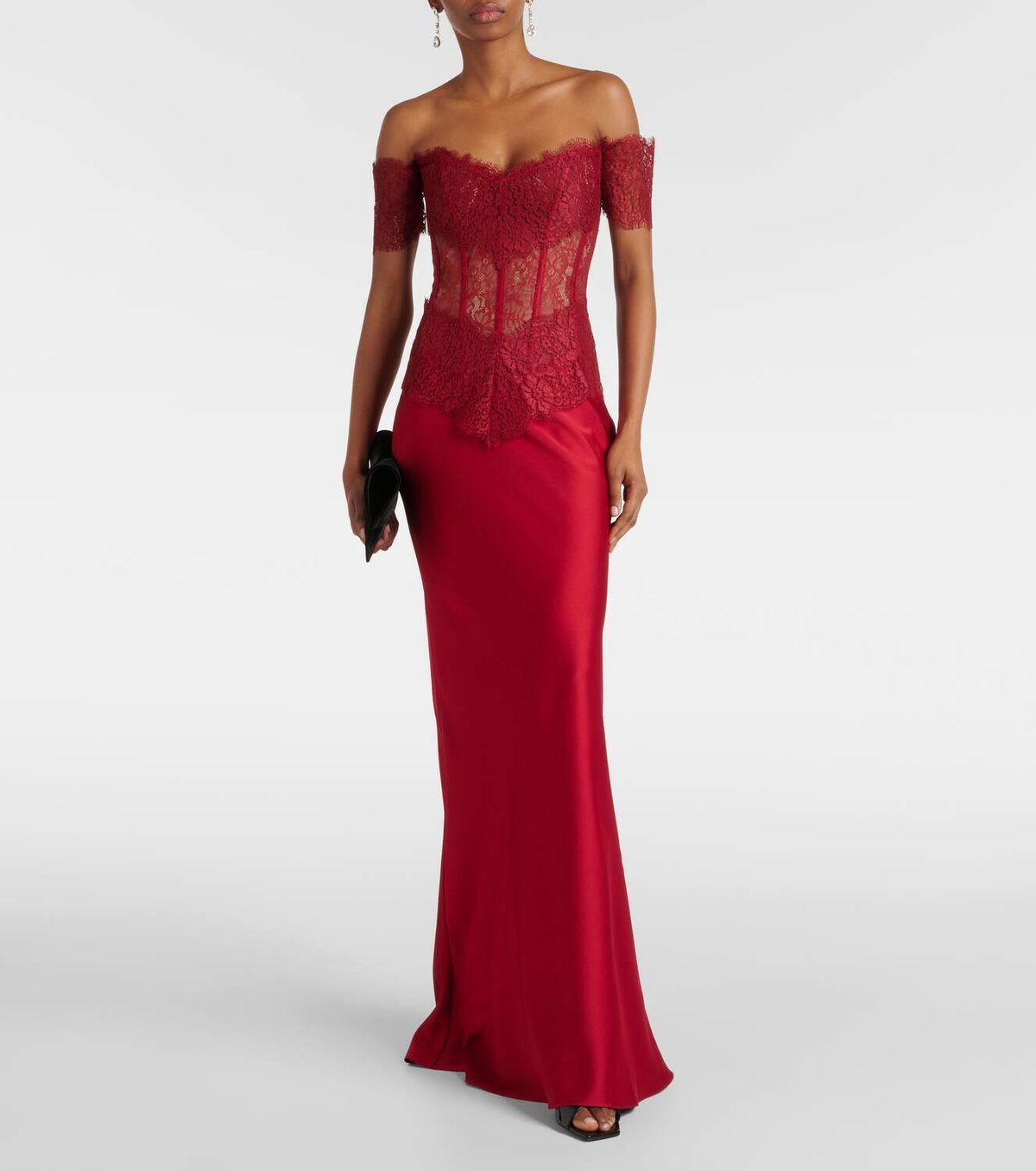 Rasario Corset off-shoulder lace and satin gown