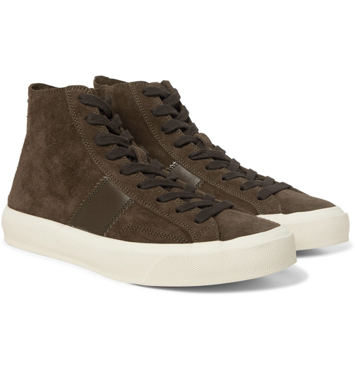 Photo: TOM FORD - Cambridge Leather-Trimmed Suede High-Top Sneakers - Green