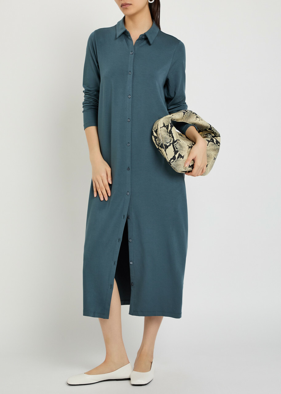 Eileen Fisher Stretch-jersey Midi Shirt Dress Blue