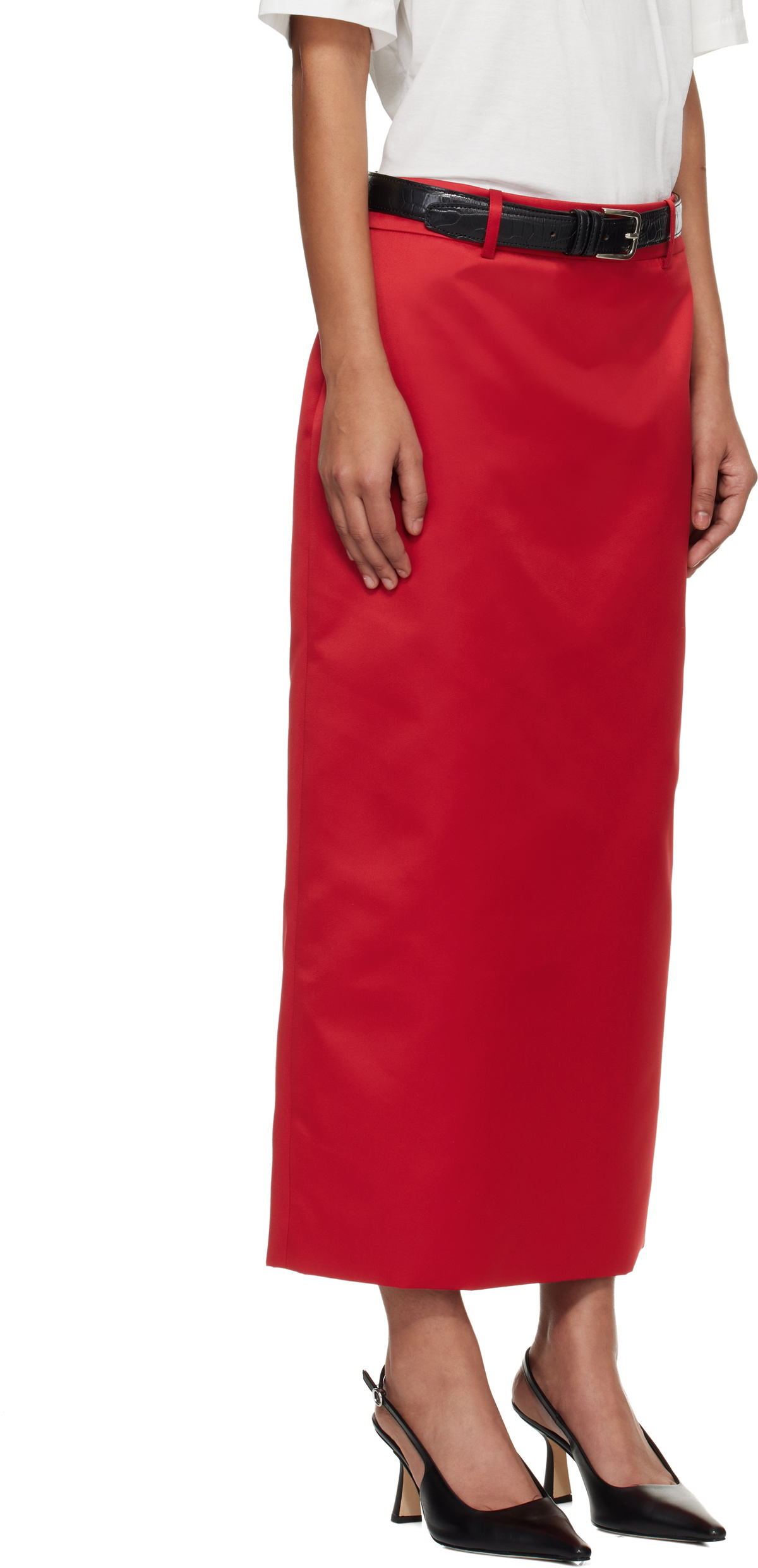 The Frankie Shop Red Alrose Satin Midi Skirt