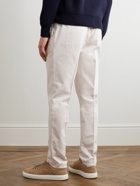 Brunello Cucinelli - Straight-Leg Pleated Herringbone Cotton-Blend Drawstring Trousers - Neutrals