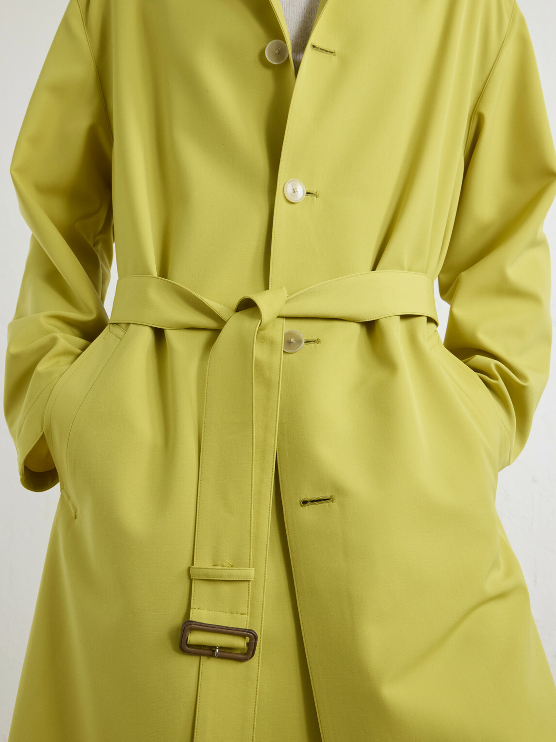 Auralee - Belted Leather-Trimmed Wool-Canvas Trench Coat - Yellow