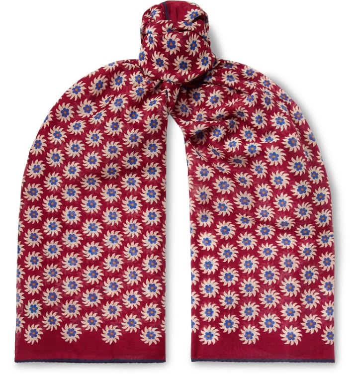 Photo: Drake's - Floral-Print Cotton and Silk-Blend Scarf - Red