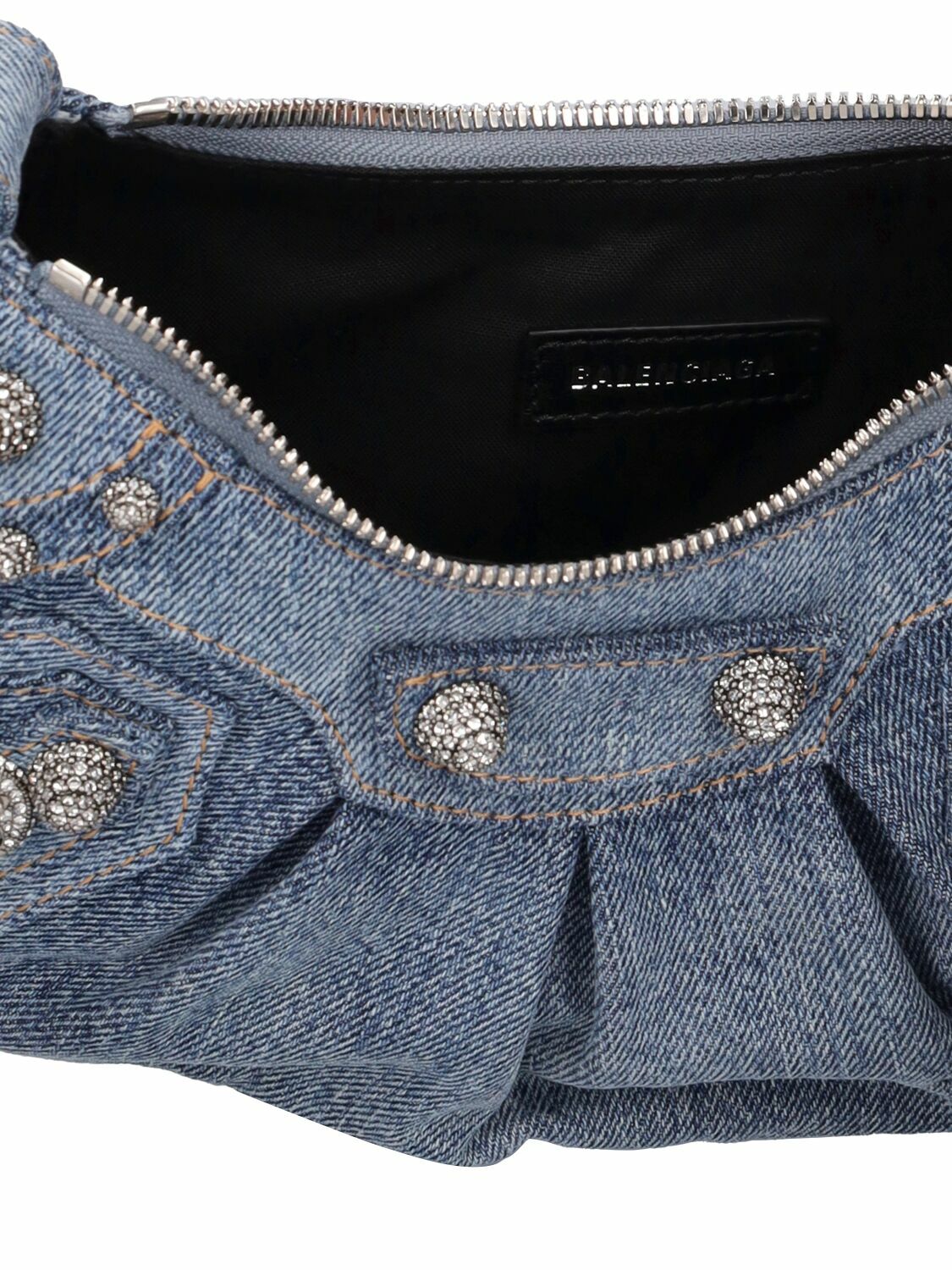 【関税&送料込】Balenciaga Embellished Denim Le Cagole Xs Sh Balenciaga Le Cagole XS Shoulder Bag In Denim | Neiman Marcus
