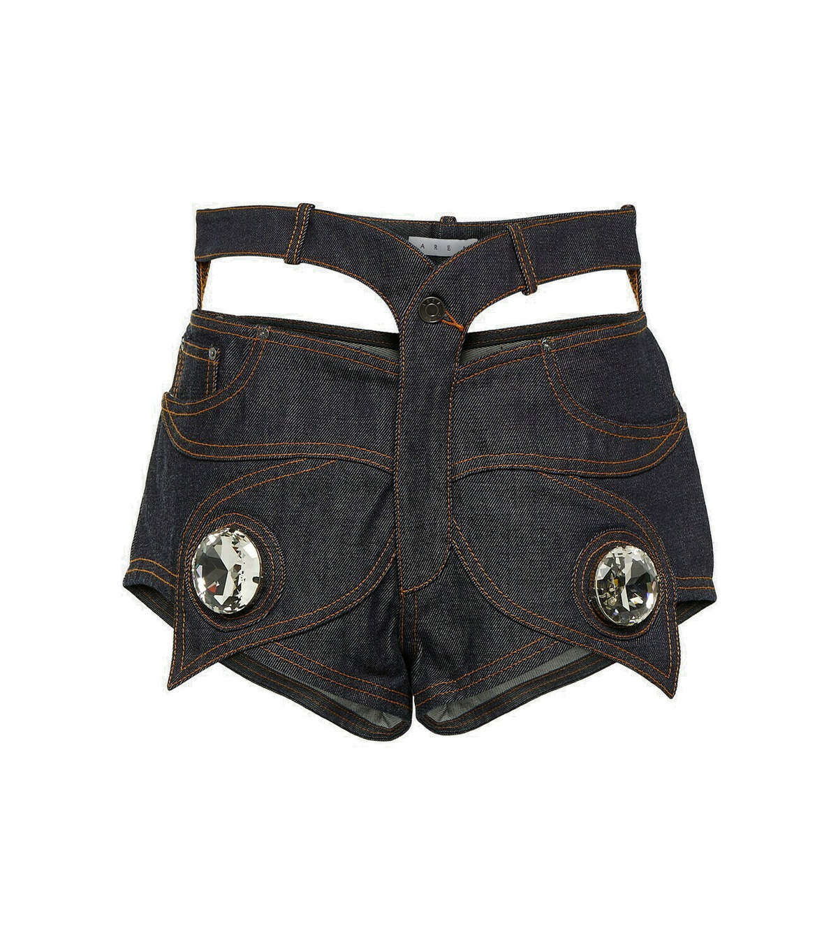 Area Embellished cutout denim shorts AREA