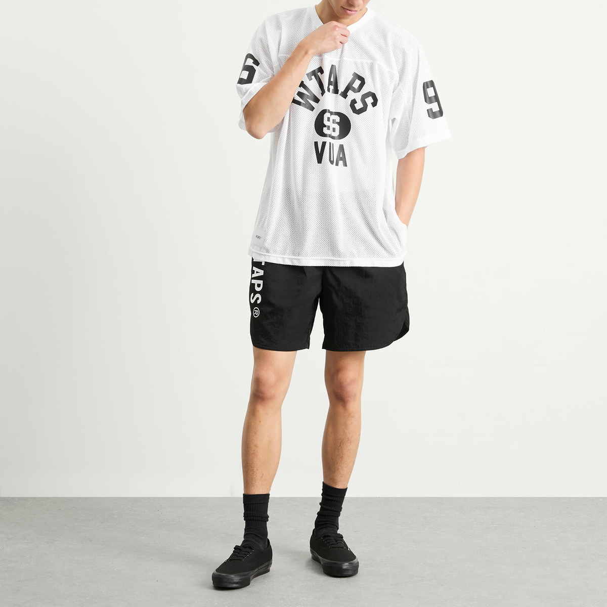 WTAPS Men's Nylon Logo Shorts in Black