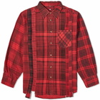 Needles Men's Rebuild 7 Cuts Over Dyed Flannel Shirt in Red