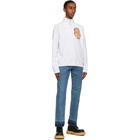 JW Anderson White Embroidered Face Half-Zip Sweater