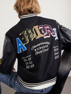 AMIRI - Appliquéd Embroidered Leather and Wool-Blend Varsity Jacket - Black