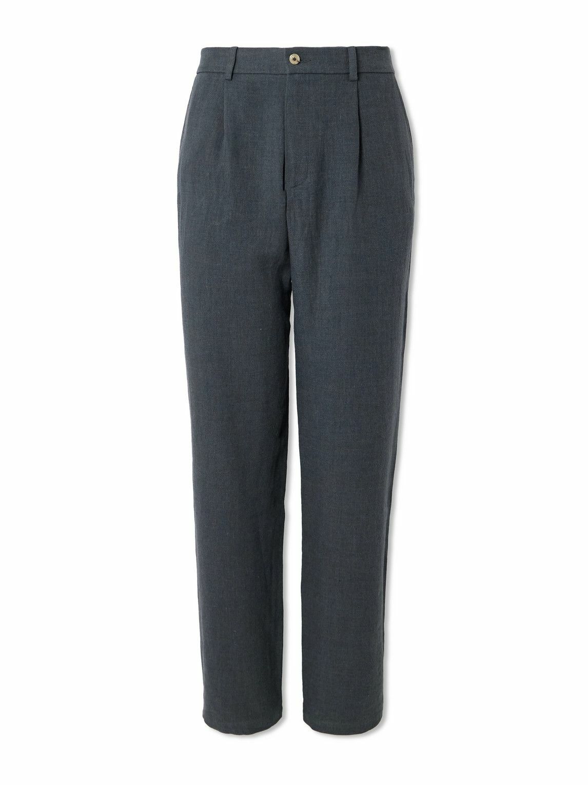 De Bonne Facture - Straight-Leg Pleated Linen and Wool-Blend Suit Trousers - Gray