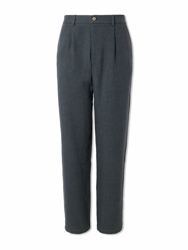Photo: De Bonne Facture - Straight-Leg Pleated Linen and Wool-Blend Suit Trousers - Gray