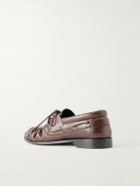 SAINT LAURENT - Le Loafer Monogram Logo-Appliquéd Leather Loafers - Brown