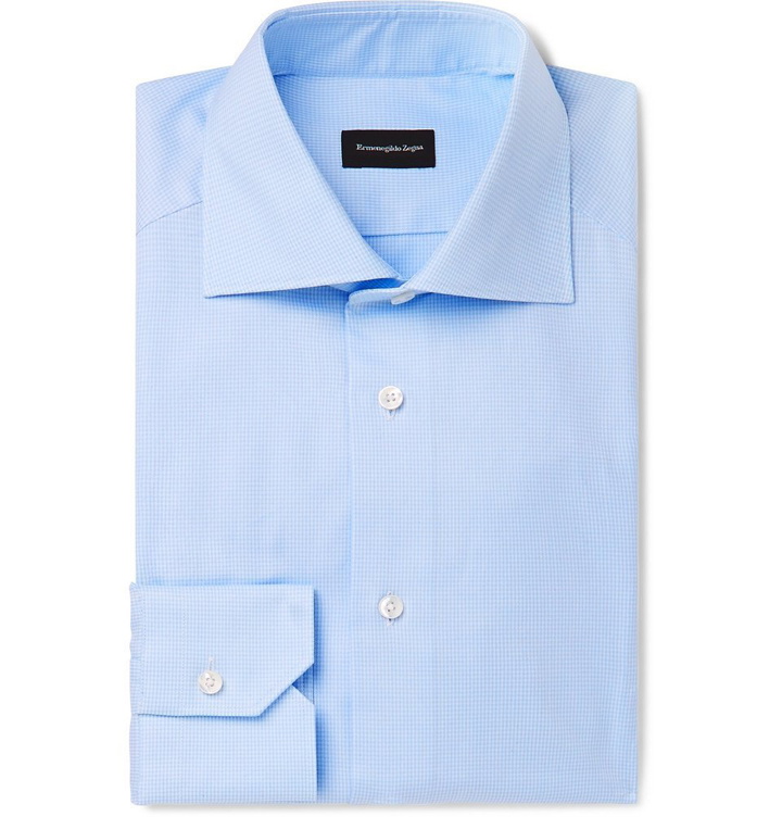 Photo: Ermenegildo Zegna - Light-Blue Cutaway-Collar Puppytooth Cotton Shirt - Sky blue