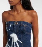 Area Printed strapless denim midi dress