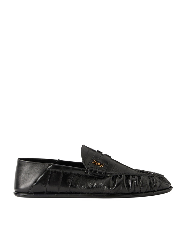 Photo: SAINT LAURENT - Collapsible-Heel Logo-Embellished Eel Loafers Loafers - Black