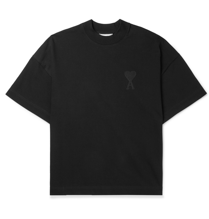 Photo: AMI - Logo-Embroidered Cotton-Jersey T-Shirt - Black