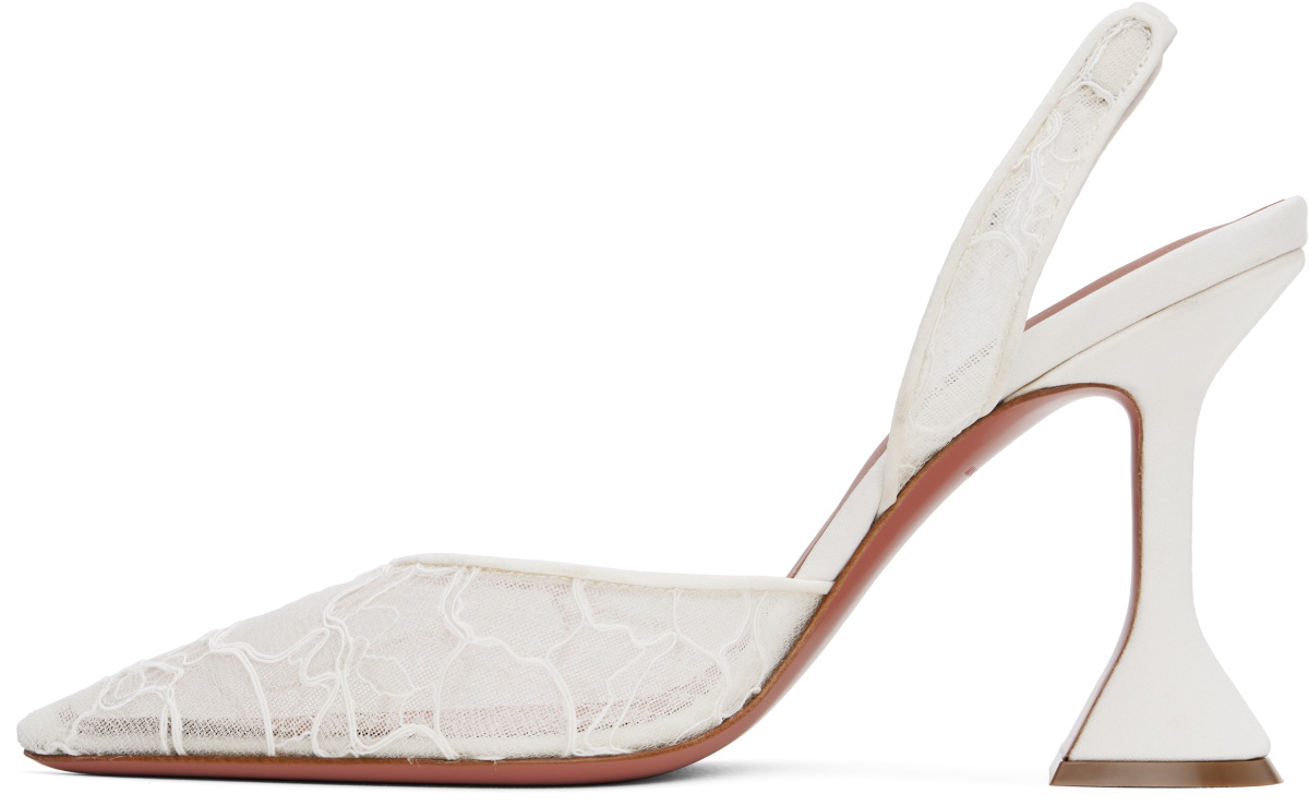 Amina Muaddi Off-White Holli Lace Sling Heels