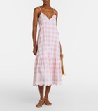 Juliet Dunn Embroidered checked cotton midi dress