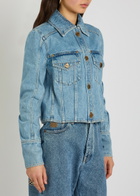 Balmain Cropped Denim Jacket Light Blue
