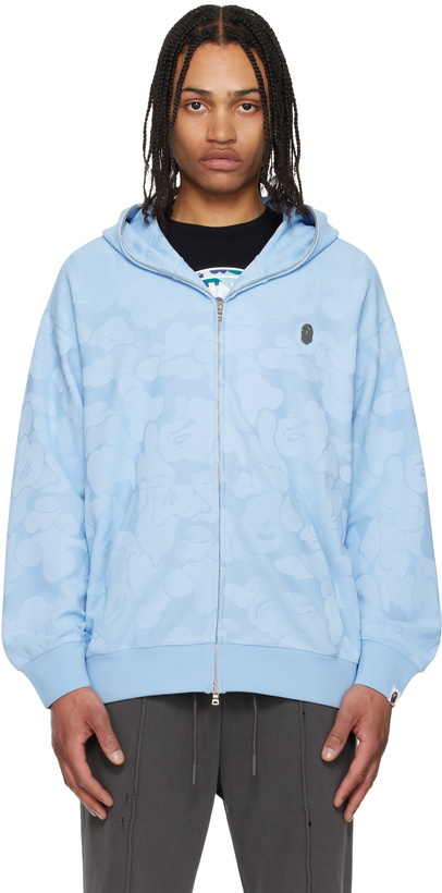 Photo: BAPE Blue Solid Camo Jacquard One Point Zip Hoodie