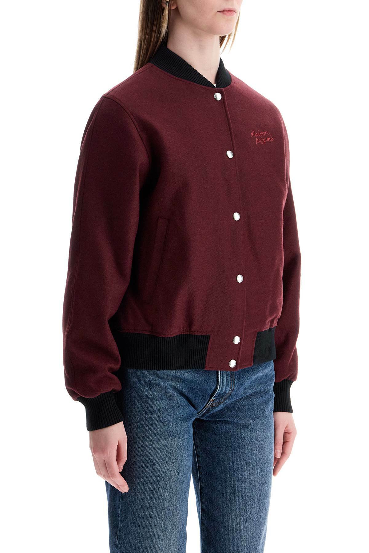 MAISON KITSUNE men's bordeaux wool teddy jacket with fox