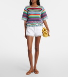 Ganni Lace-trimmed denim shorts