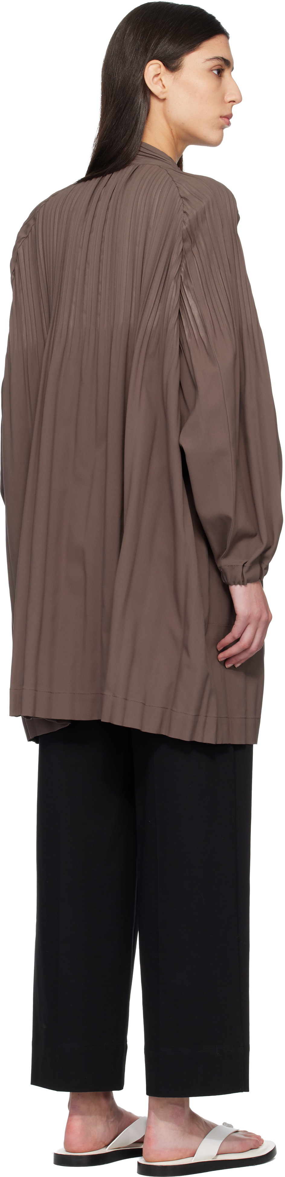 PLEATS PLEASE ISSEY MIYAKE Brown Smooth Coat