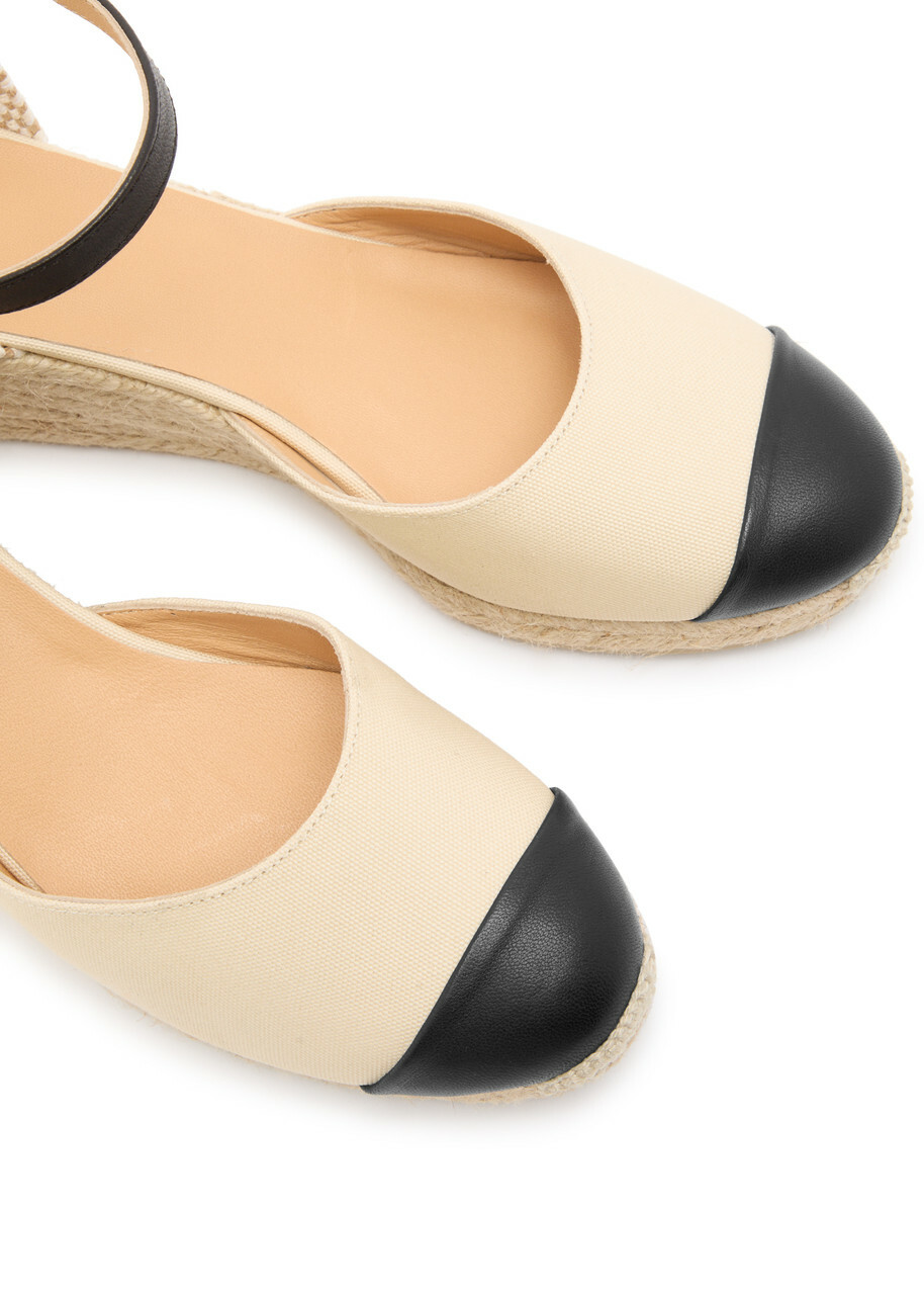 Castañer Coraline Leather Wedge Espadrilles Black And White