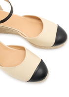 Castañer Coraline Leather Wedge Espadrilles Black And White