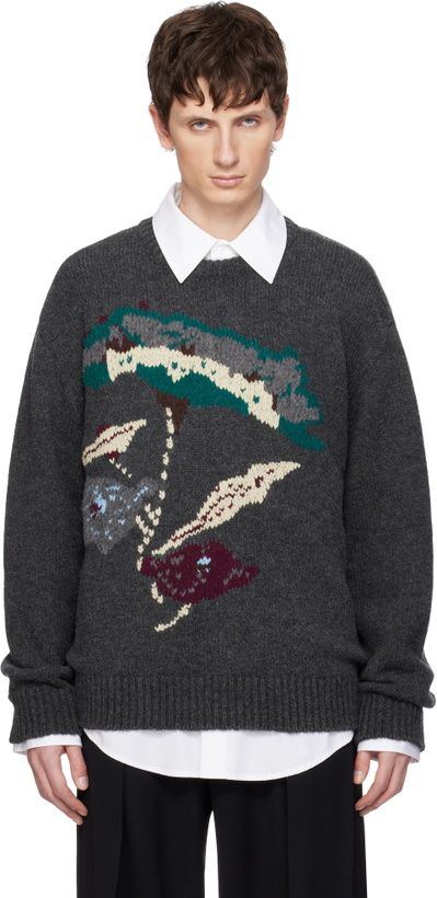 Photo: WOOYOUNGMI Gray Flower Jacquard Wool Sweater