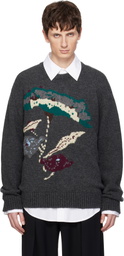 WOOYOUNGMI Gray Flower Jacquard Wool Sweater
