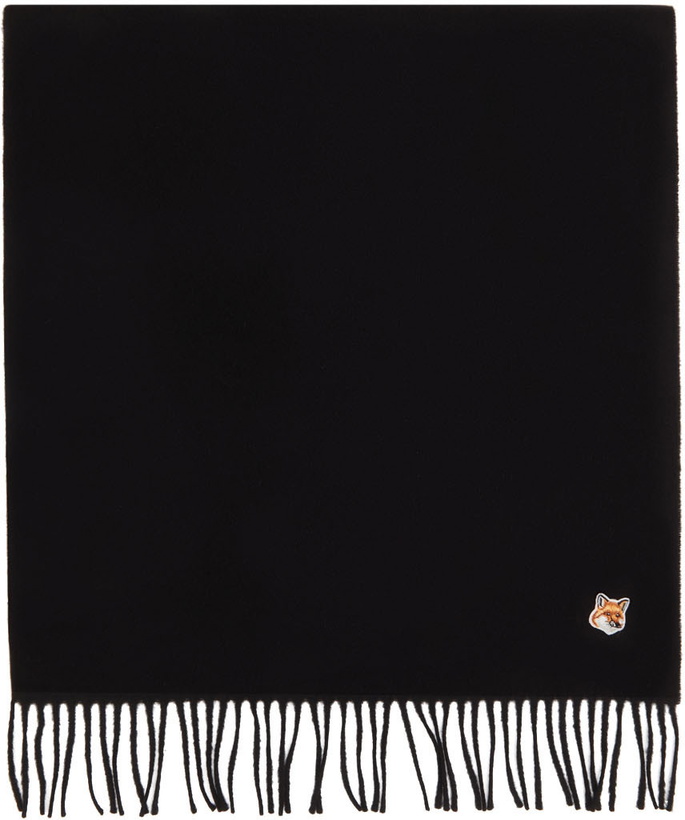 Photo: Maison Kitsuné Black Wool Fox Head Patch Scarf