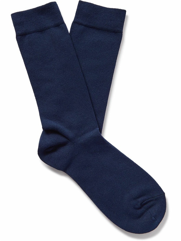 Photo: Sunspel - Stretch Cotton-Blend Socks - Blue
